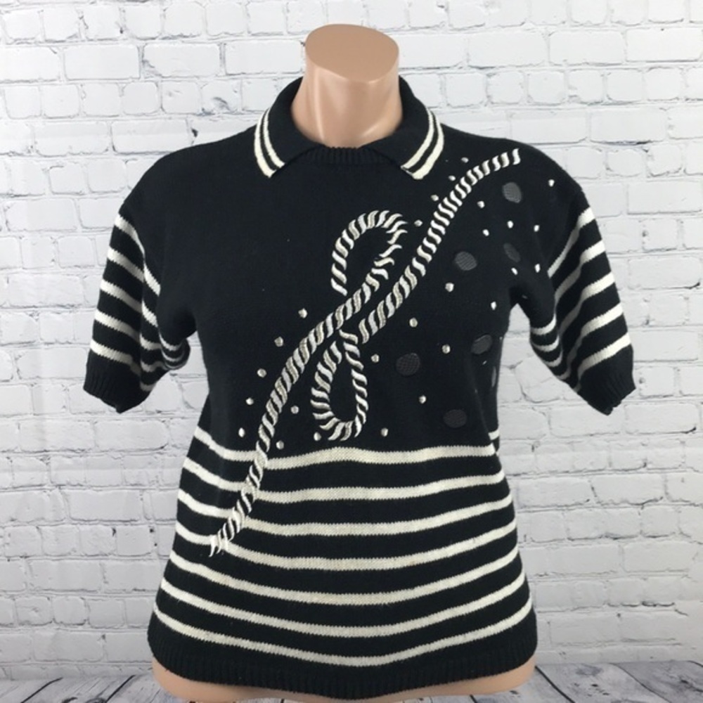 Vtg RICHARD MARTIN Black White Rope Sweater sz M